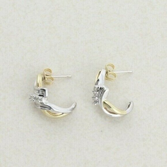 10k Yellow Gold Diamond Earrings J Hoop Earrings  .25 tcw hoops - Picture 8 of 8